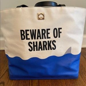 Kate Spade beware of sharks beach bag tote